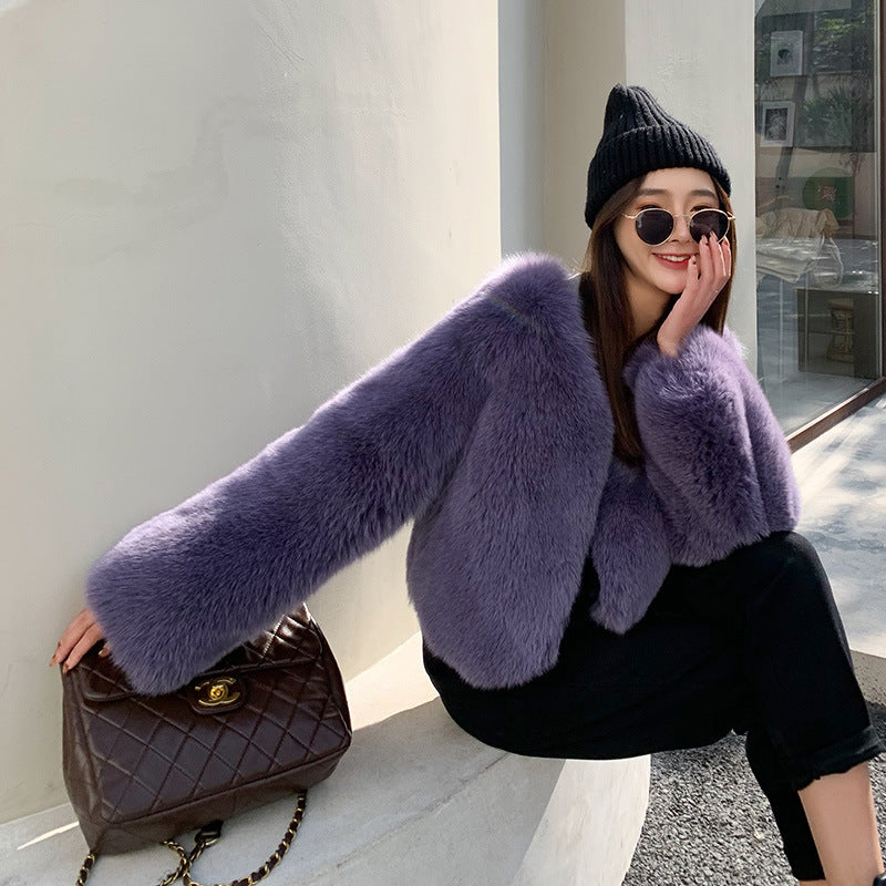 Fox Fur Coat - Elegant Commute Purple