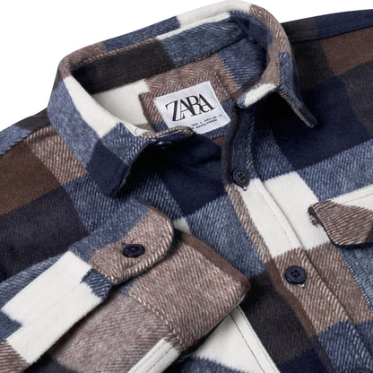 Ex-Chain Store Men's Brushed Cotton Check Overshirt | Long Sleeve Regular Fit | S-2XL
