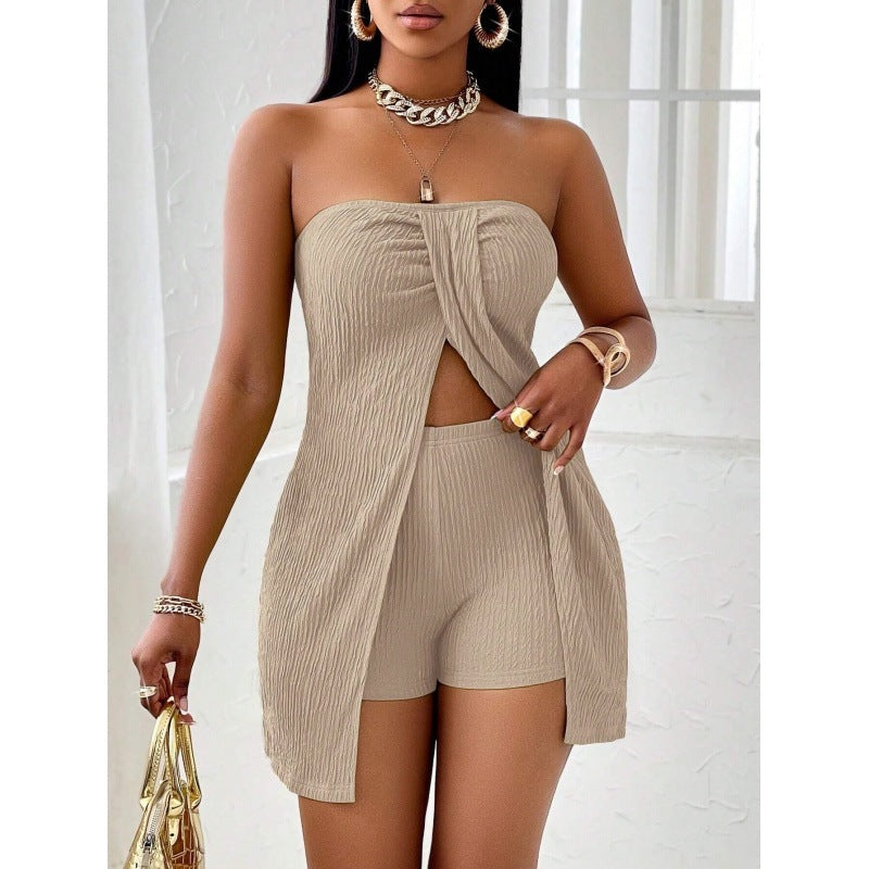 Women's Strapless Bandeau Top Shorts Suit