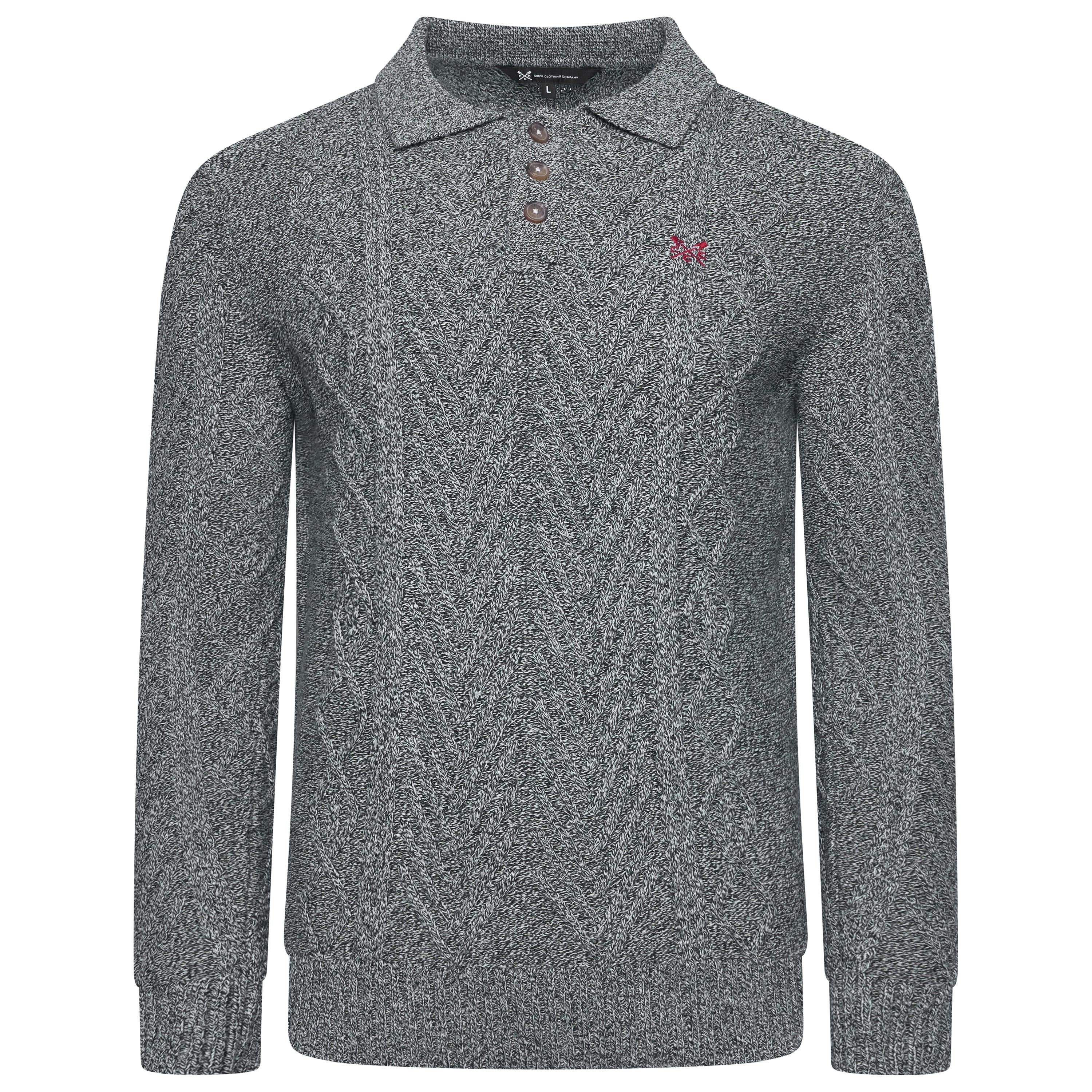 Crew Clothing Company Men's Cable Knit Button Neck Jumper 6 Colours XS–3XL
