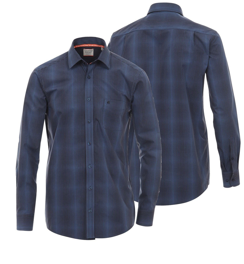 Casa Moda Premium Cotton LS Navy Mini Check Shirt in Navy in Size L to 3XL
