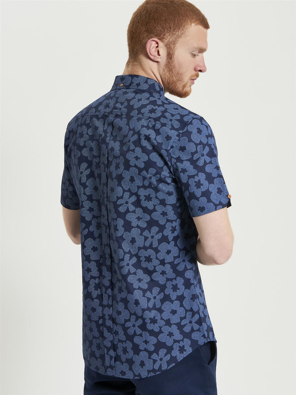 Ben Sherman Stipple Floral Print Short Sleeve Shirt For Men in Dark Navy, 2XL-5XL