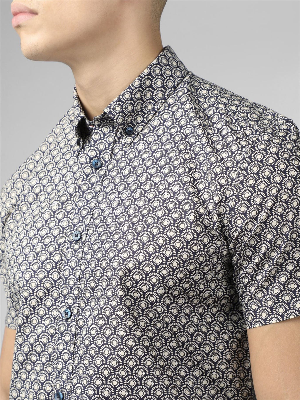 Ben Sherman Signature Block Geo Print Short Sleeve Shirt for Mens (0075908) in Blue Ink, 2XL-5XL