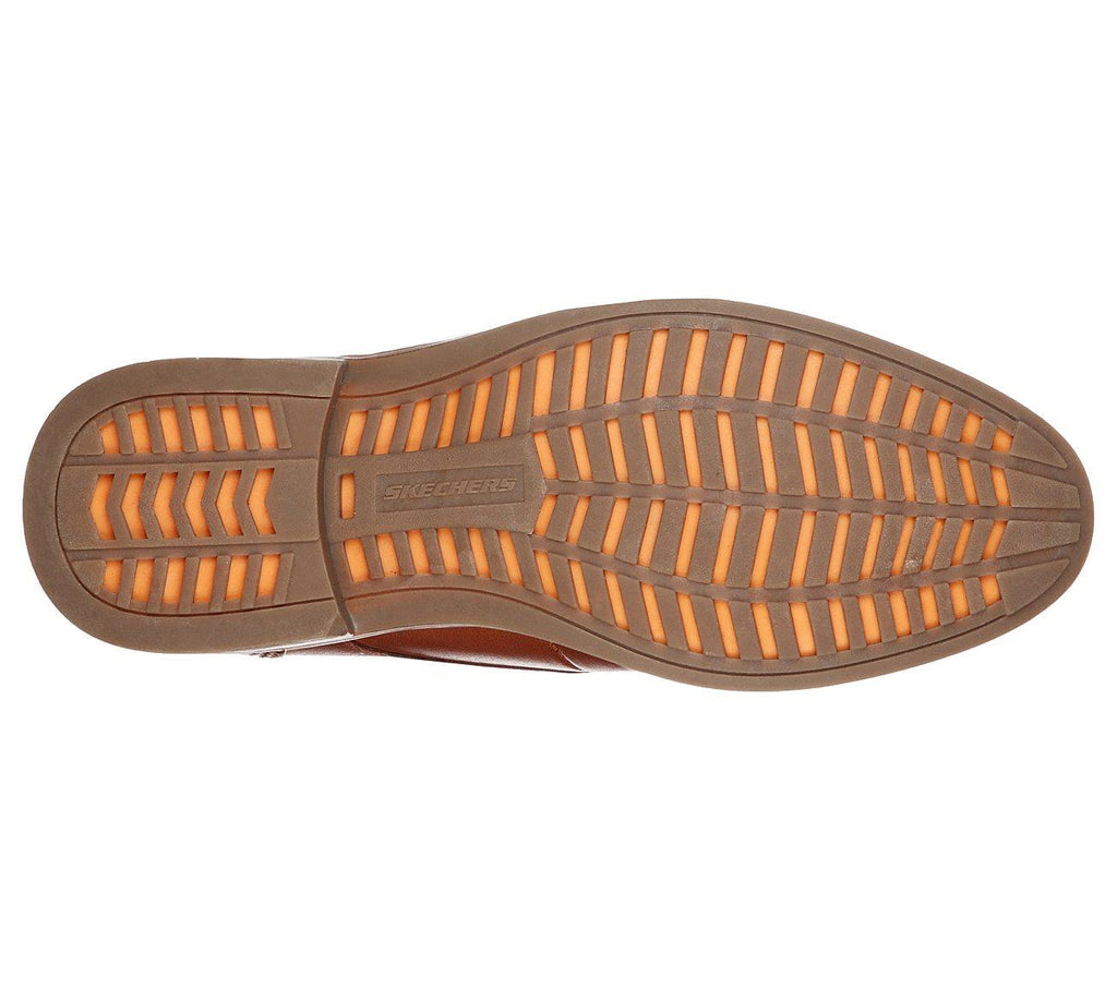 SKECHERS Men's Bregman - Calsen Lace up Dress Casual Plain Toe Mid High Chukka Boot in Cognac