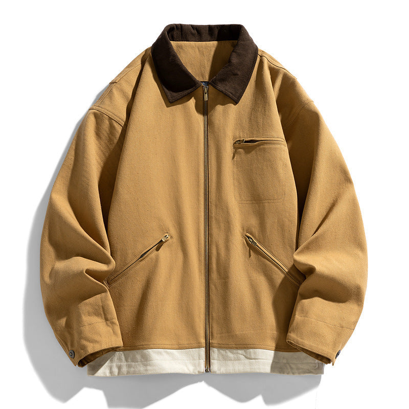 Men’s Contrast Color Washed Polo Collar Jacket