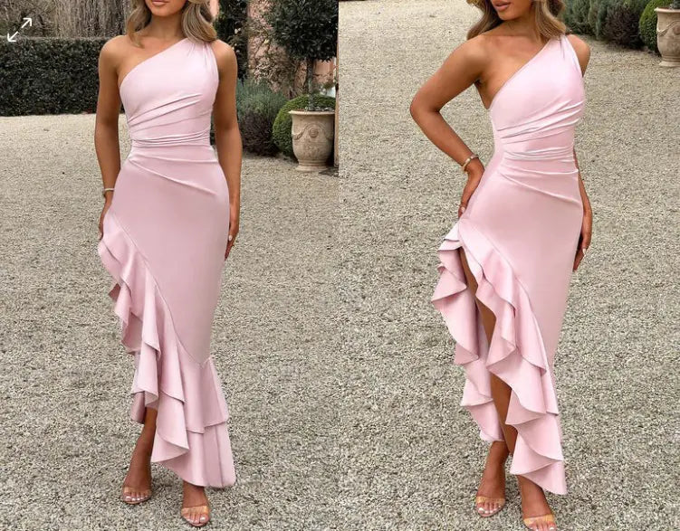 Elegant Slim Sloping Backless Dress