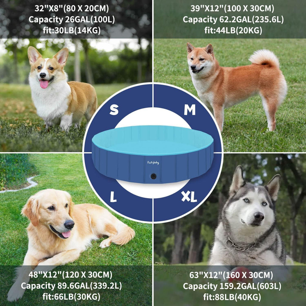 furrybaby Dog Pool, Durable Paddling Pool with Quick Drainage Hole Blue