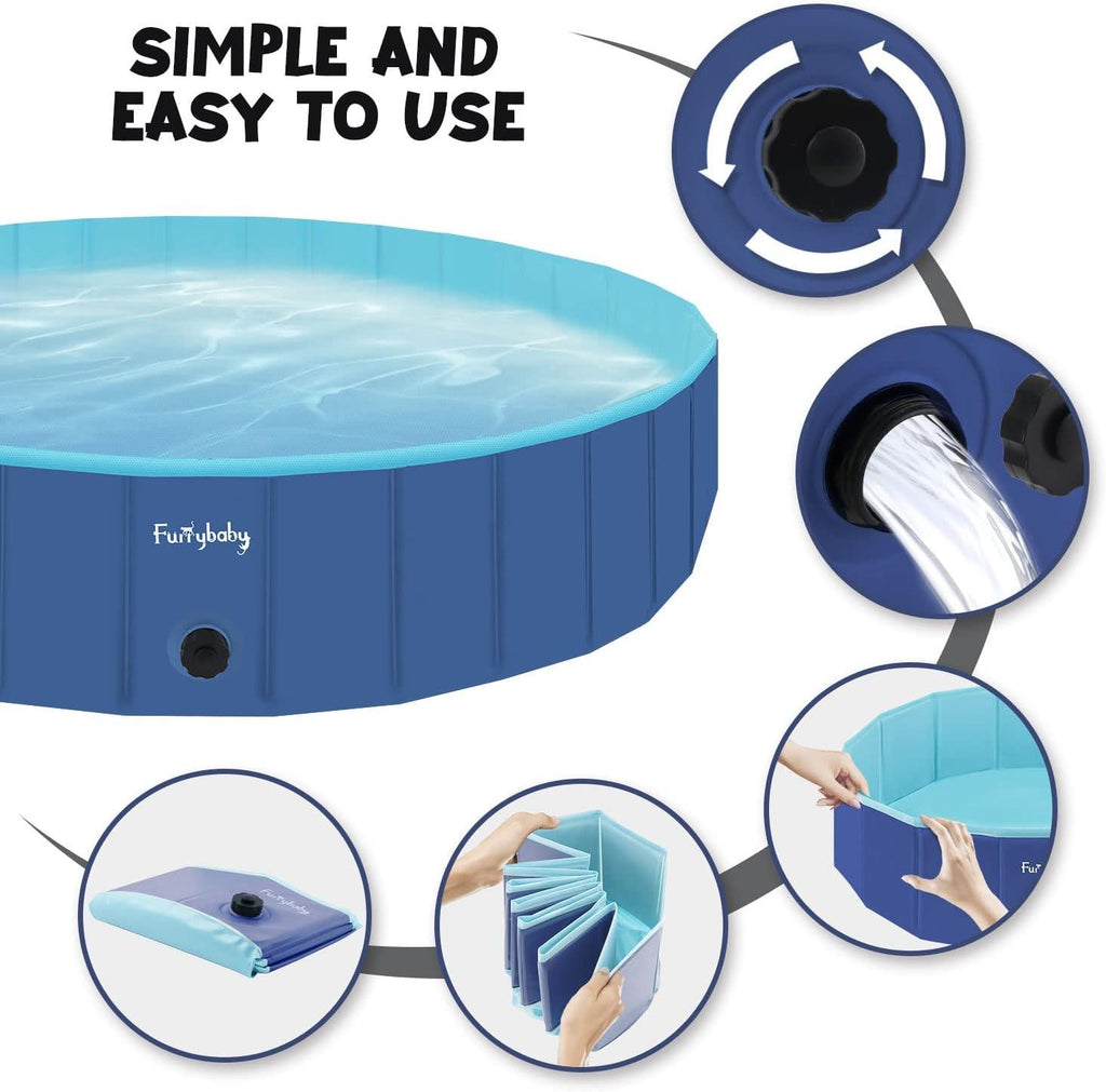 furrybaby Dog Pool, Durable Paddling Pool with Quick Drainage Hole Blue