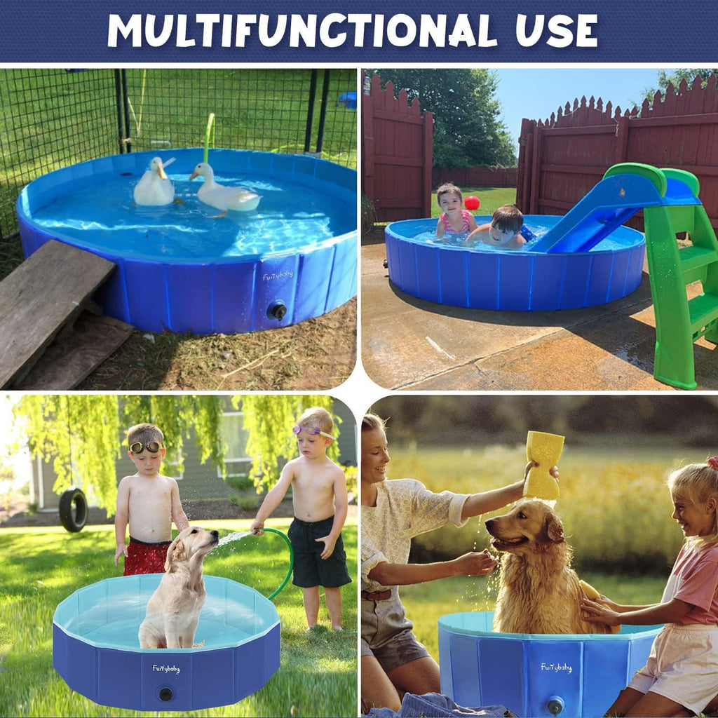 furrybaby Dog Pool, Durable Paddling Pool with Quick Drainage Hole Blue