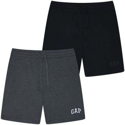 Black and gray shorts with 'Gap' branding on a white background
