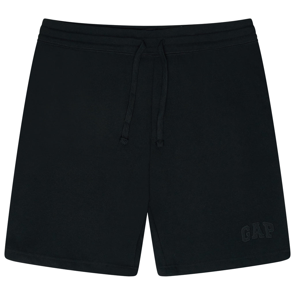 Black shorts with a Gap logo on a white background