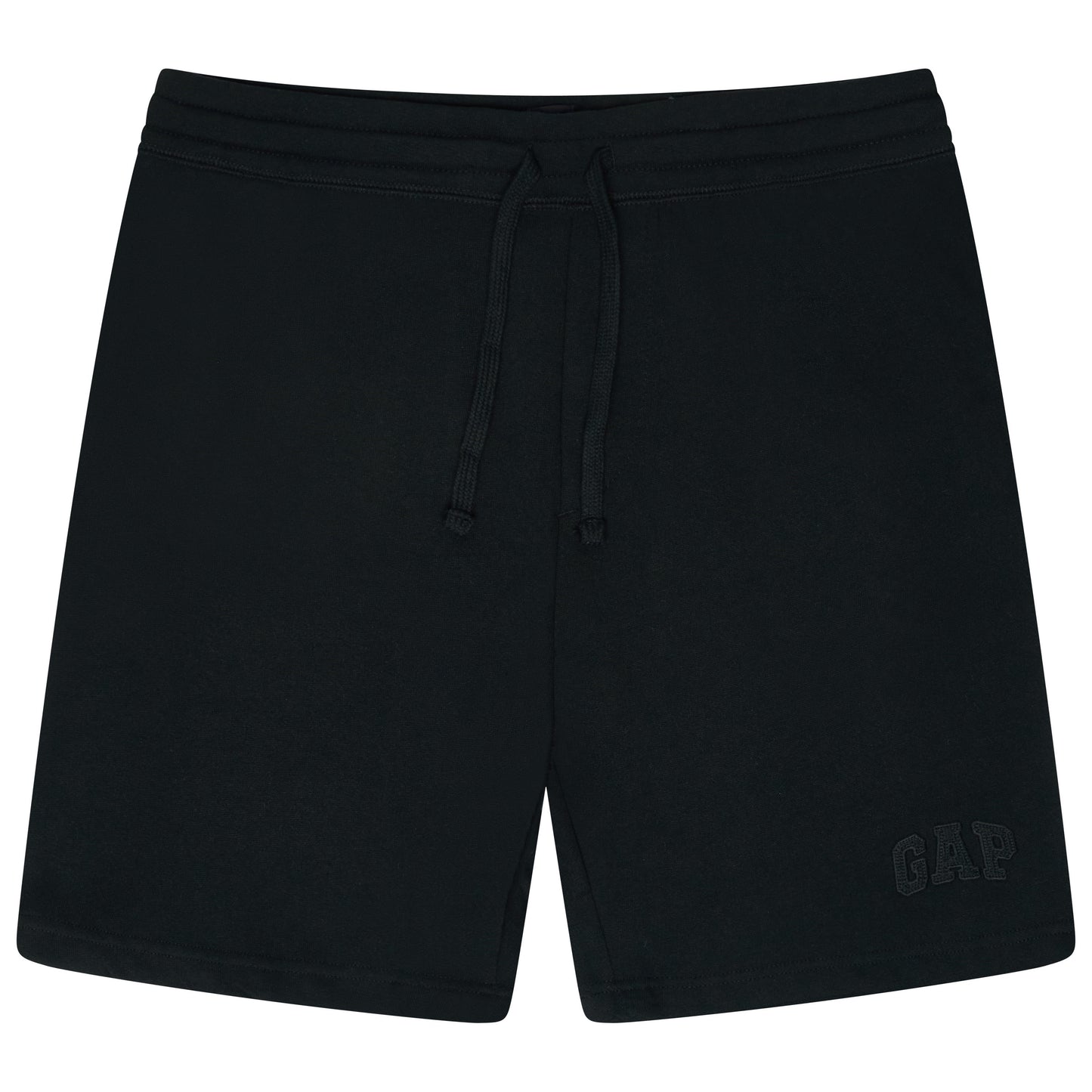 Black shorts with a Gap logo on a white background