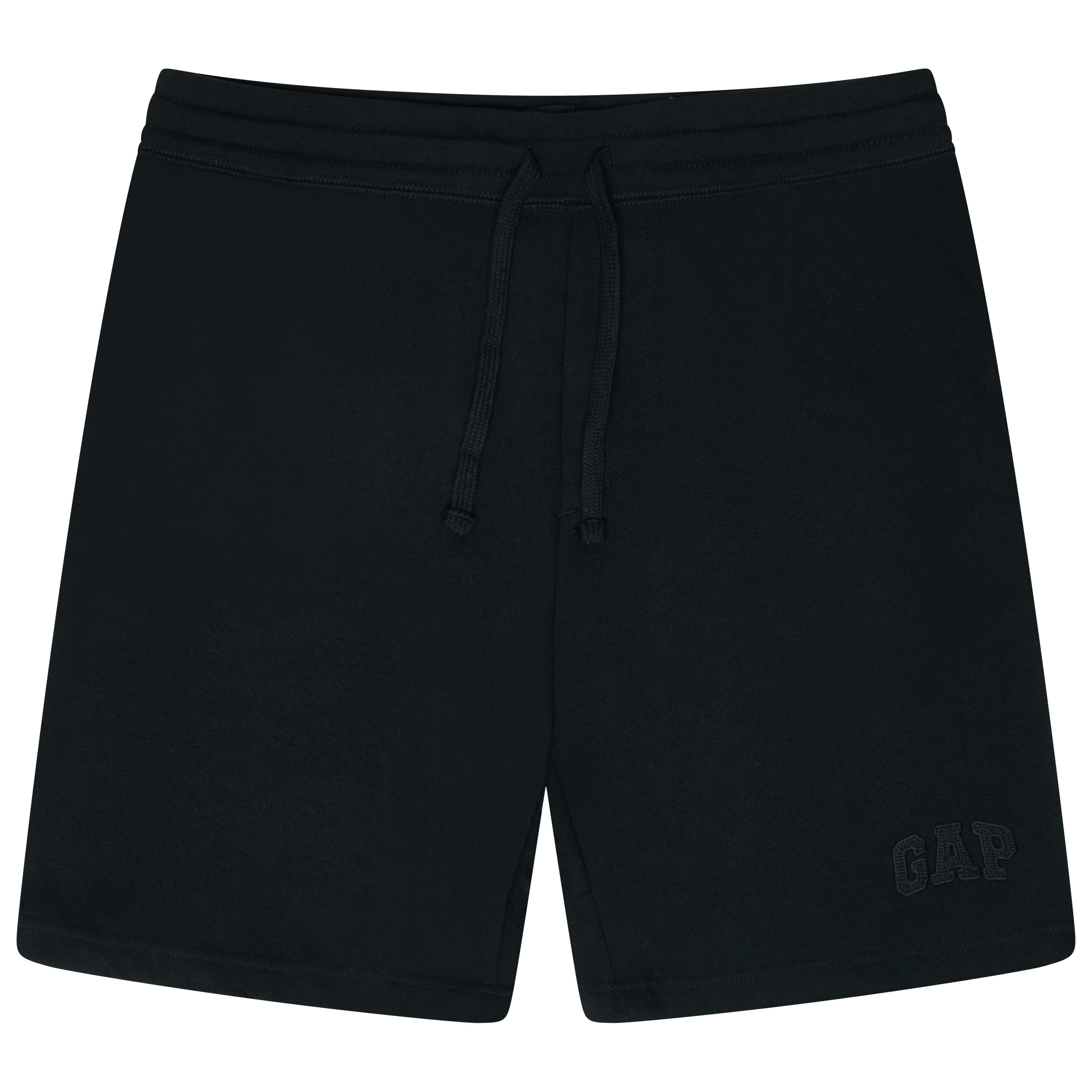 Black shorts with a Gap logo on a white background