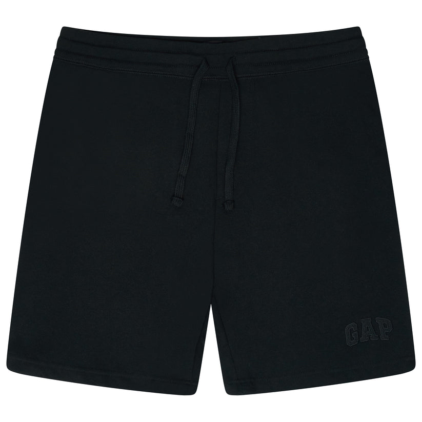 Black shorts with a Gap logo on a white background