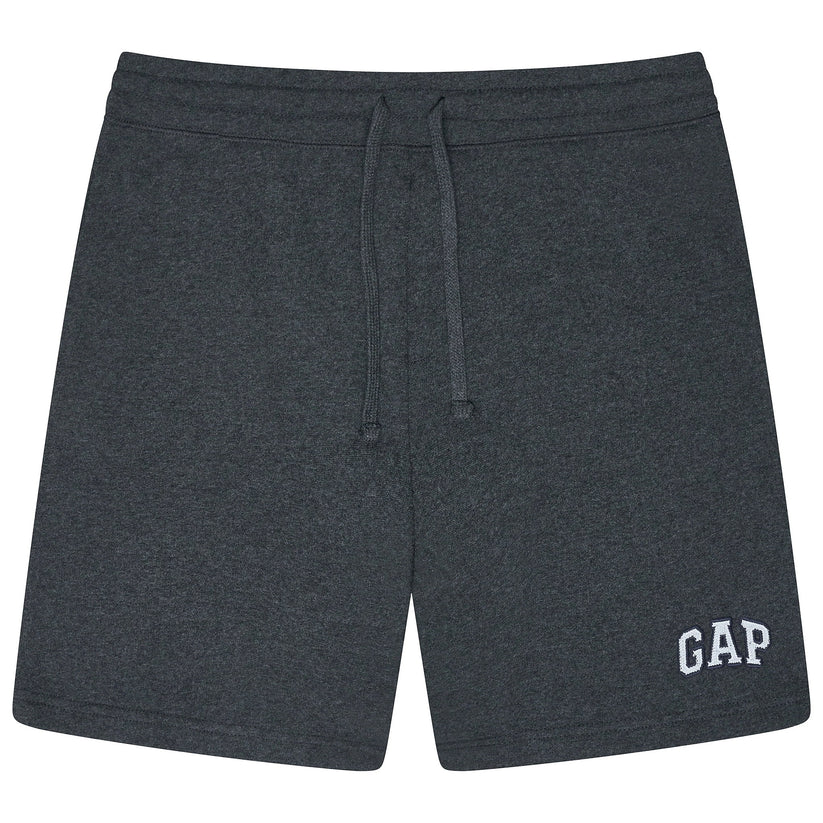 Dark gray shorts with a GAP logo on a white background