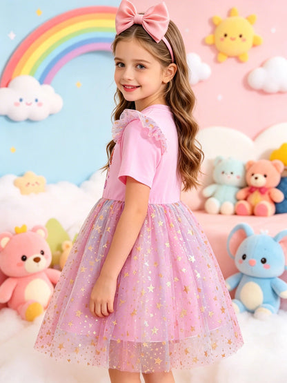 Girls Cartoon Idol Sequin Mesh Princess Dress Ages 3 to 10 - QHA UK