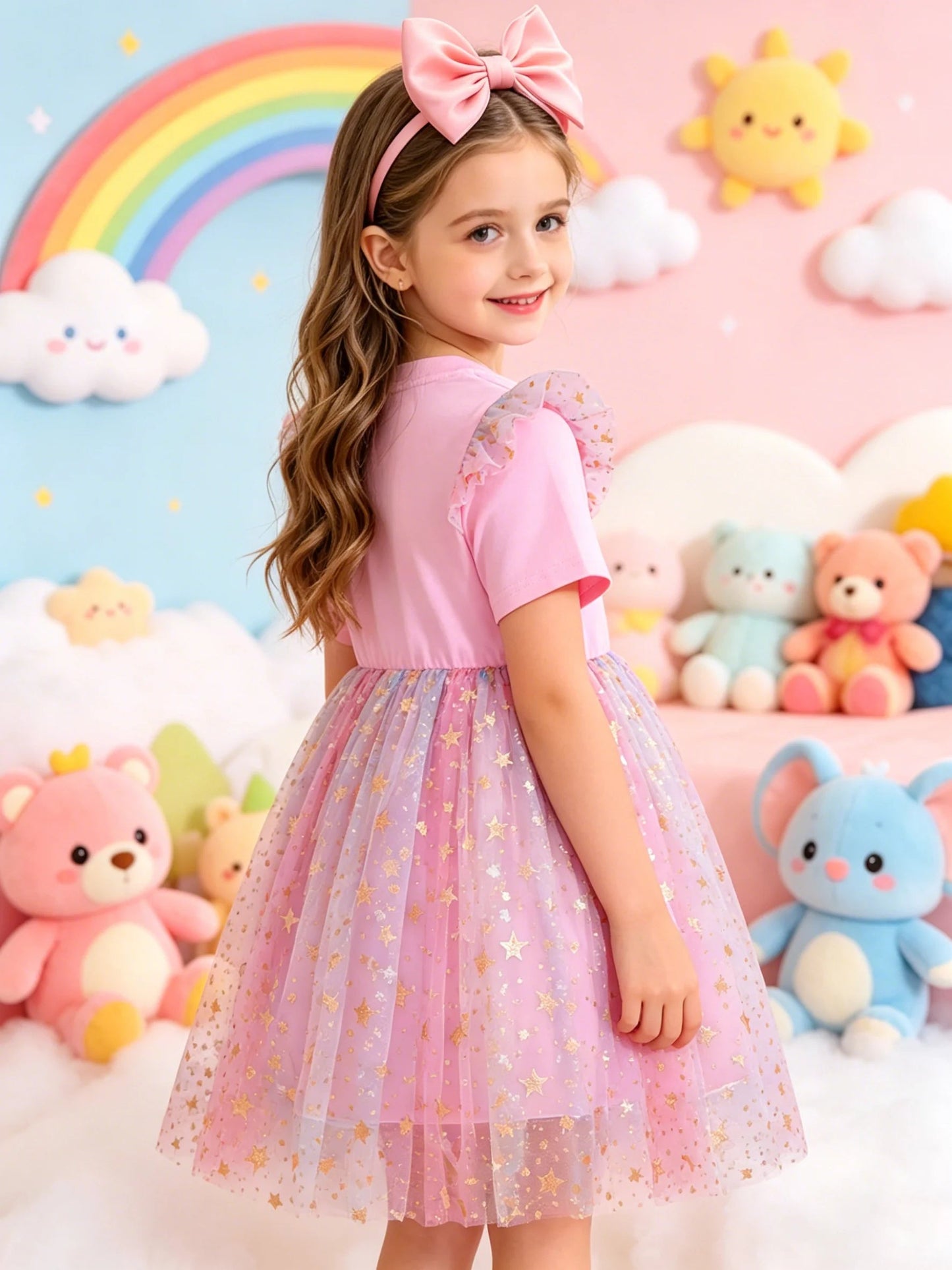 Girls Cartoon Idol Sequin Mesh Princess Dress Ages 3 to 10 - QHA UK