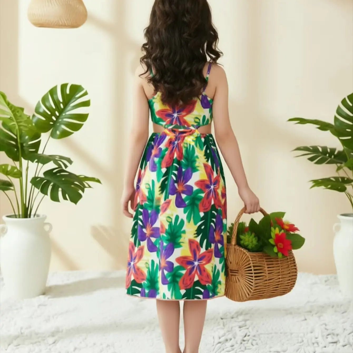 Girls Floral Spaghetti Strap Beach Dress Ages 5 to 12 Years - QHA UK