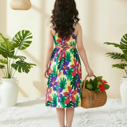 Girls Floral Spaghetti Strap Beach Dress Ages 5 to 12 Years - QHA UK