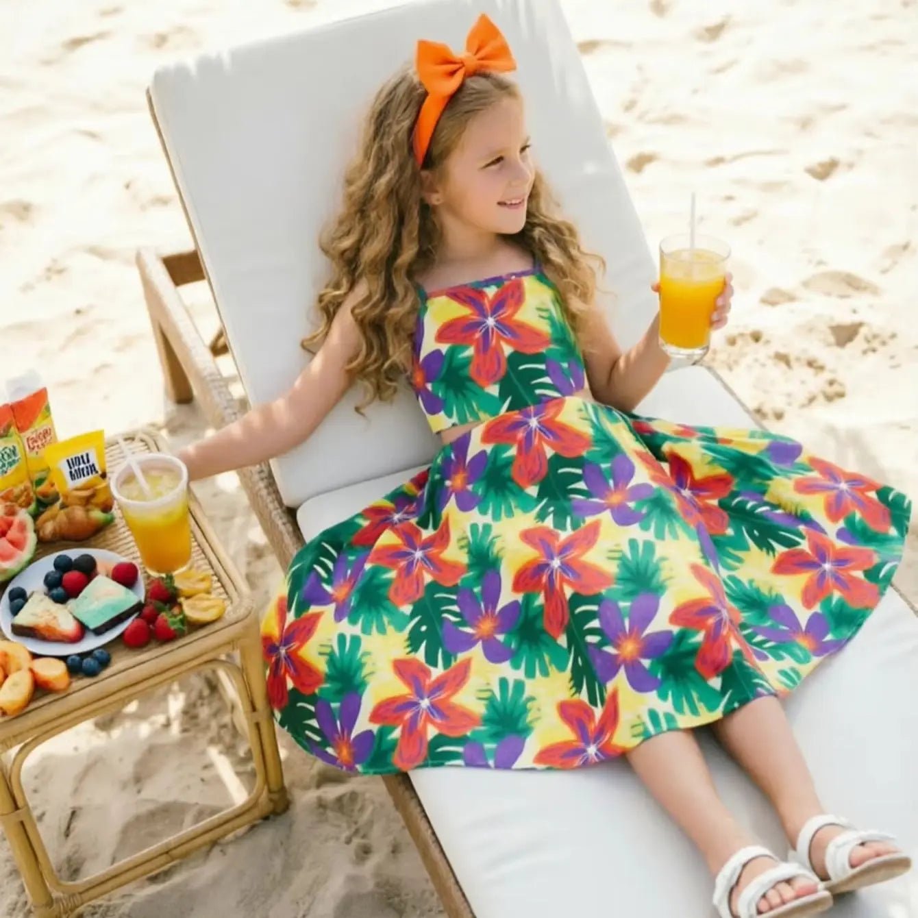 Girls Floral Spaghetti Strap Beach Dress Ages 5 to 12 Years - QHA UK