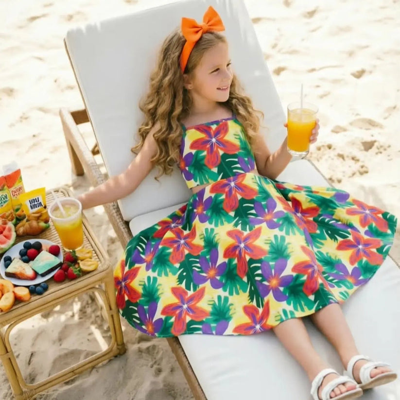Girls Floral Spaghetti Strap Beach Dress Ages 5 to 12 Years - QHA UK