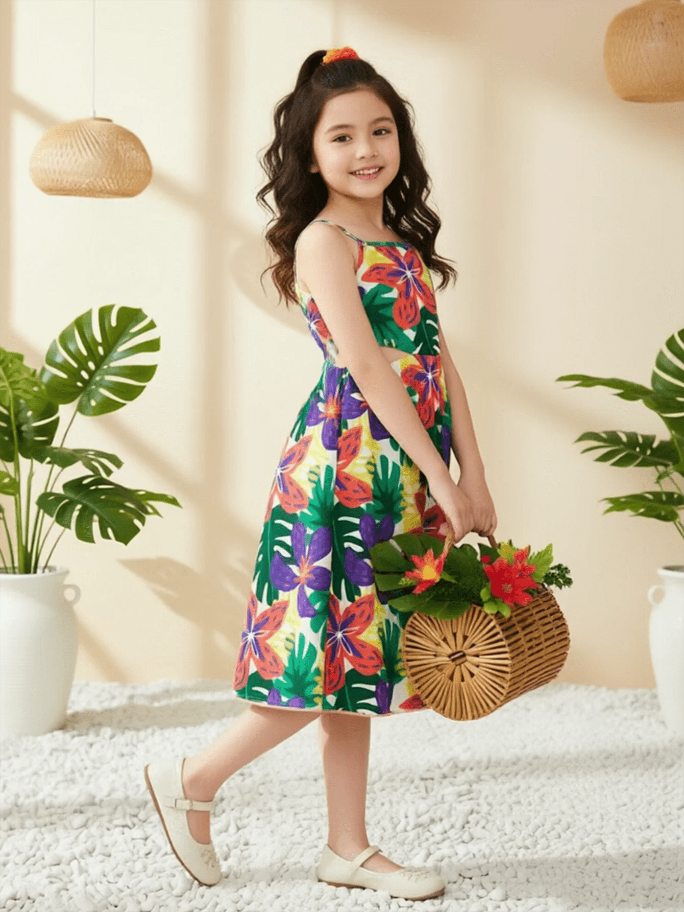 Girls Floral Spaghetti Strap Beach Dress Ages 5 to 12 Years - QHA UK