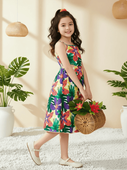 Girls Floral Spaghetti Strap Beach Dress Ages 5 to 12 Years - QHA UK