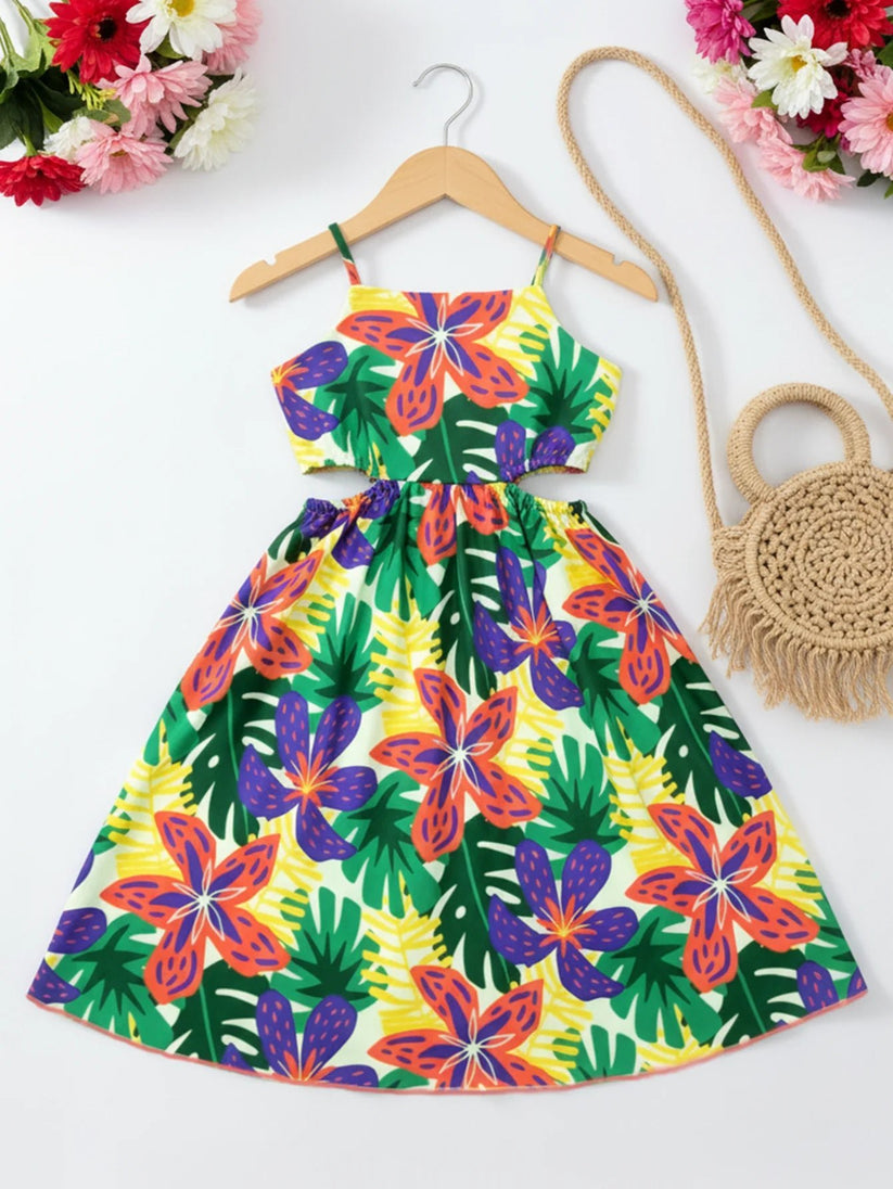 Girls Floral Spaghetti Strap Beach Dress Ages 5 to 12 Years - QHA UK