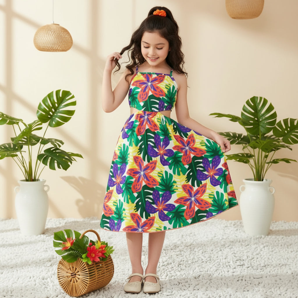 Girls Floral Spaghetti Strap Beach Dress Ages 5 to 12 Years - QHA UK
