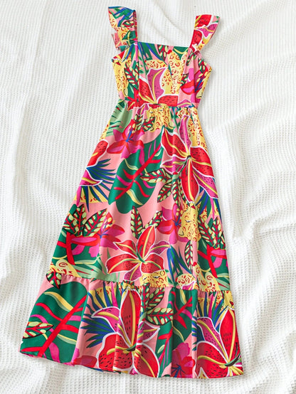 Girls Tropical Floral Ruffle Maxi Summer Dress Ages 8 to 12 - QHA UK