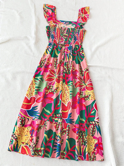 Girls Tropical Floral Ruffle Maxi Summer Dress Ages 8 to 12 - QHA UK