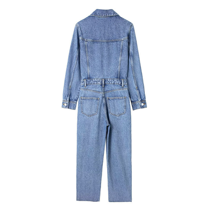 Girls’ Waist-tight Straight-leg Denim Jumpsuit