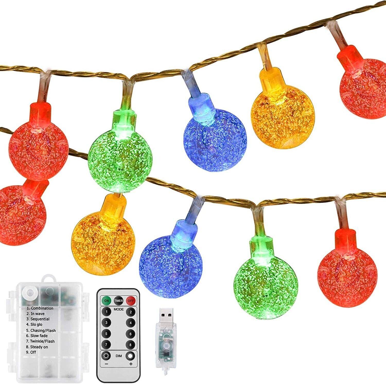 50 LED Colorful Crystal Ball String Lights with Remote Battery or USB