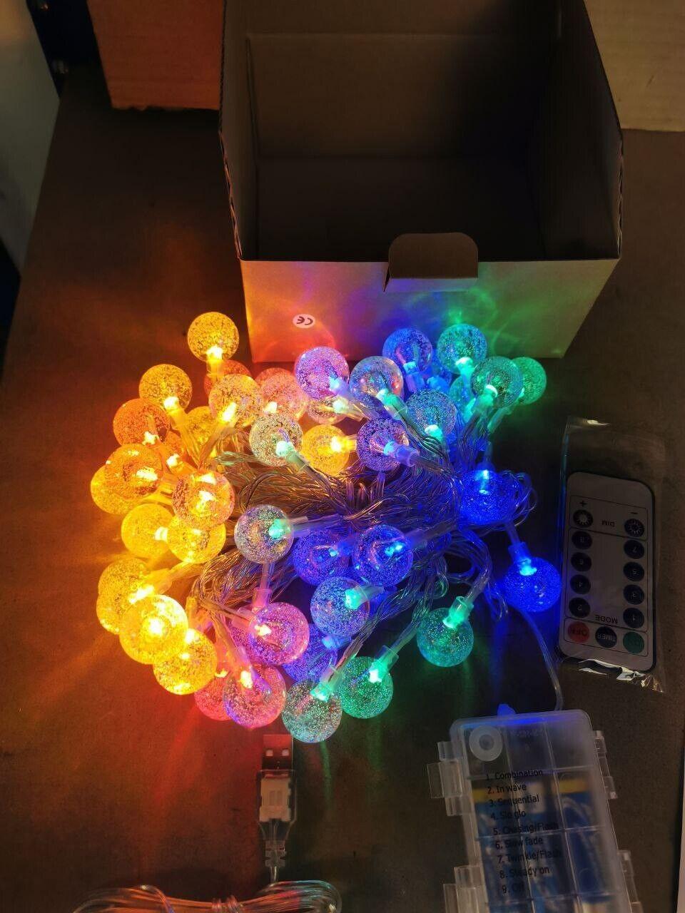 50 LED Colorful Crystal Ball String Lights with Remote Battery or USB