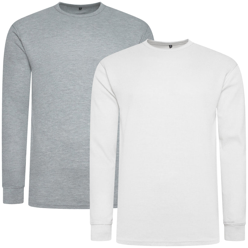 ONE Mens Waffle Knit Long Sleeve T-Shirt Cotton Crew Neck Casual Top - QHA UK