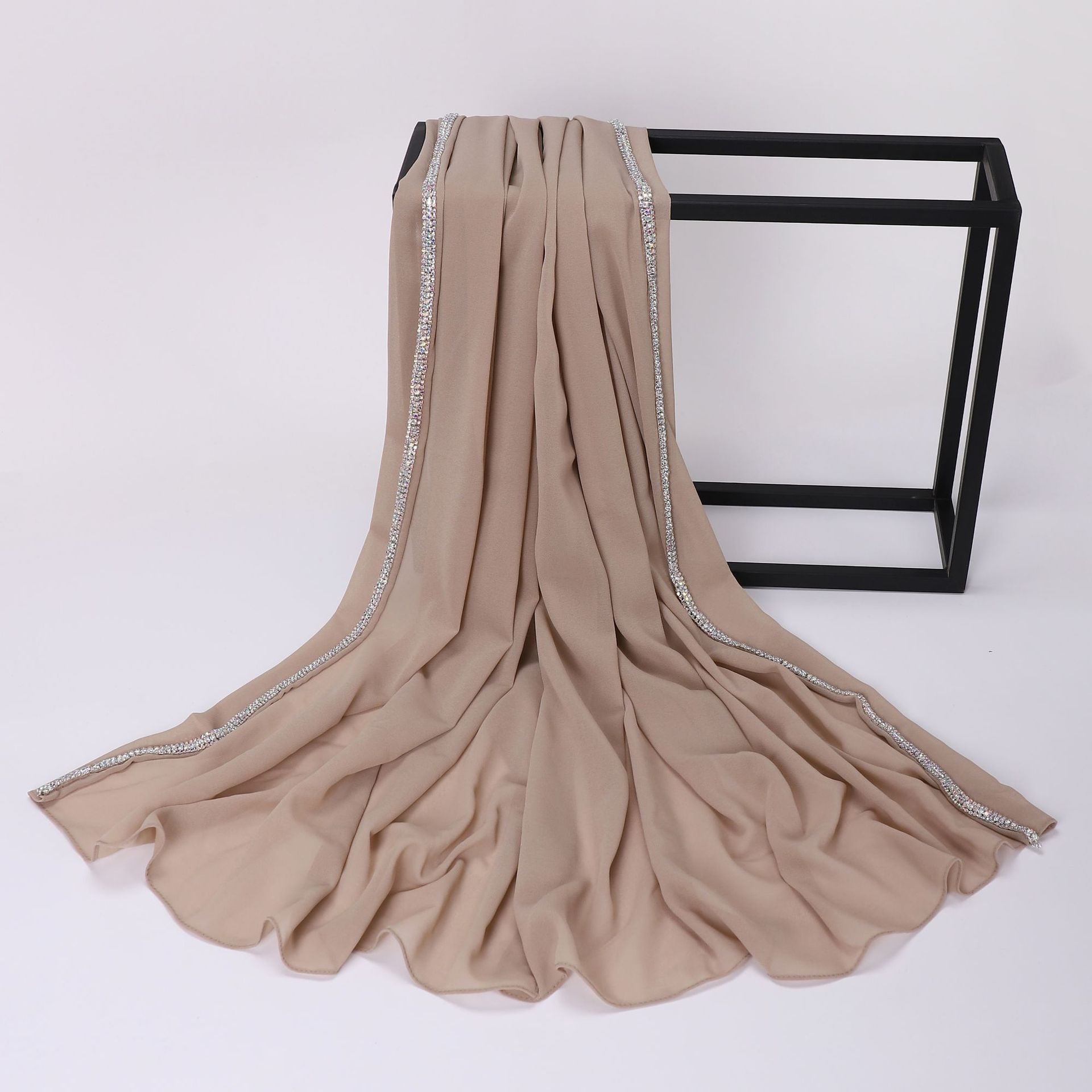 High-gloss Diamond Long-edge Chiffon Scarf, Ethnic Scarf