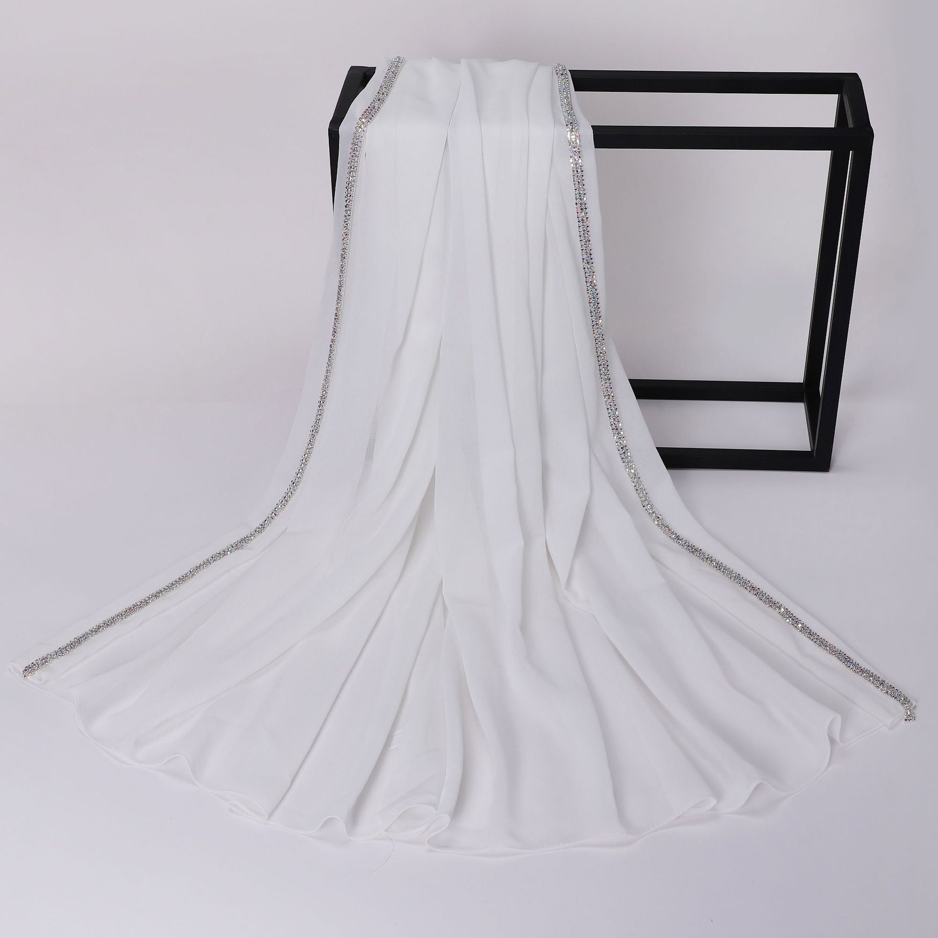 High-gloss Diamond Long-edge Chiffon Scarf, Ethnic Scarf