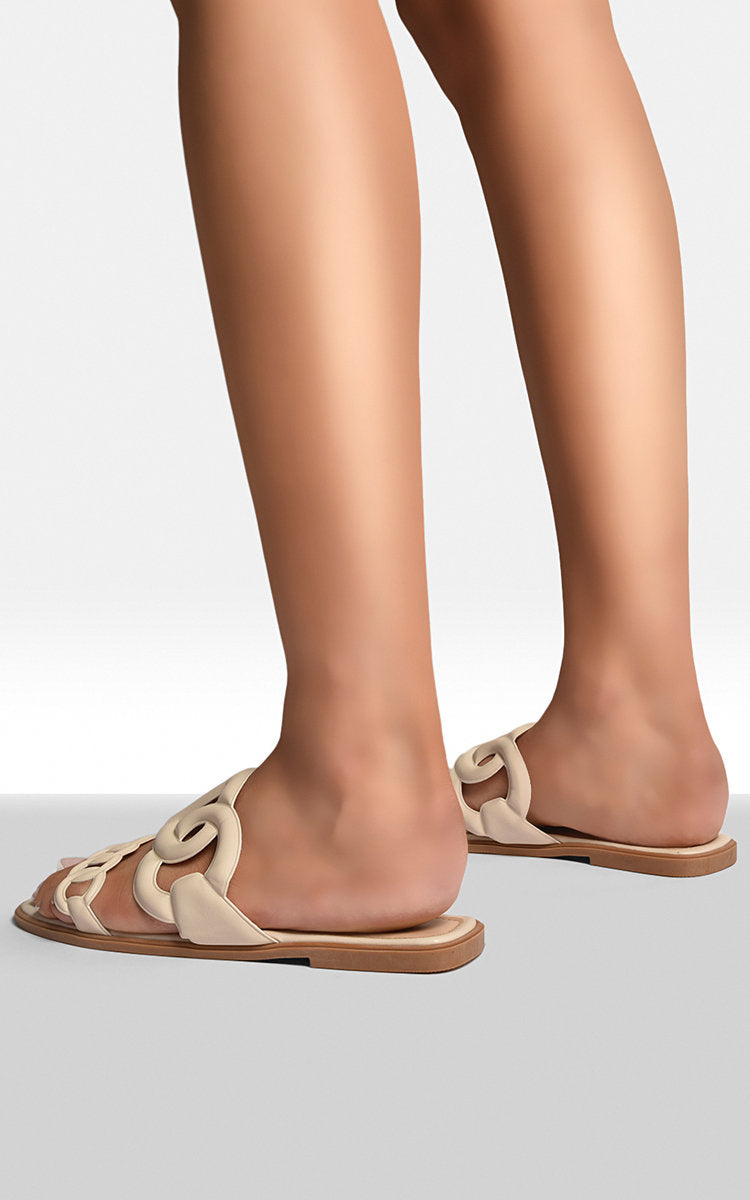 Comfortable Flat Sandals with Double Leather Chain For Women