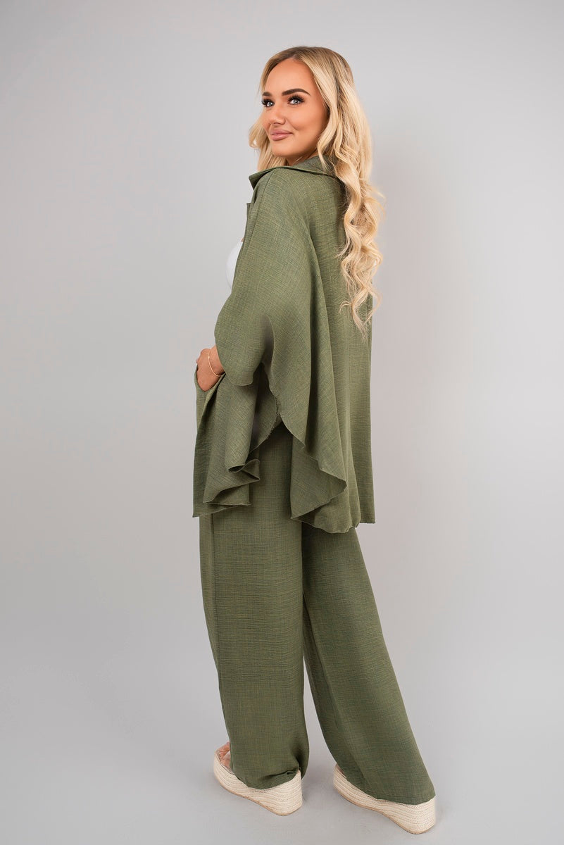 Button Down Long Sleeve Shirt and Wide Leg Trousers Co-ord Set