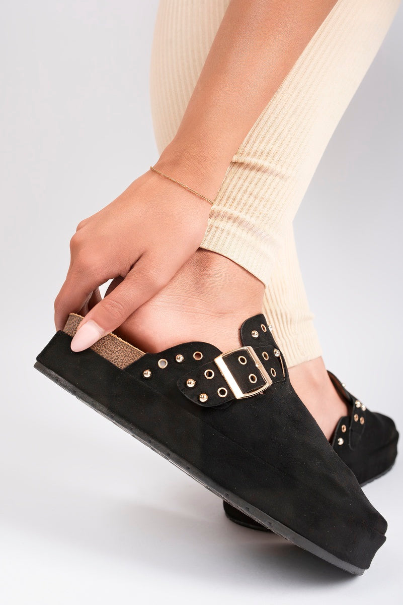 Studded Buckle Slip-On Sandals