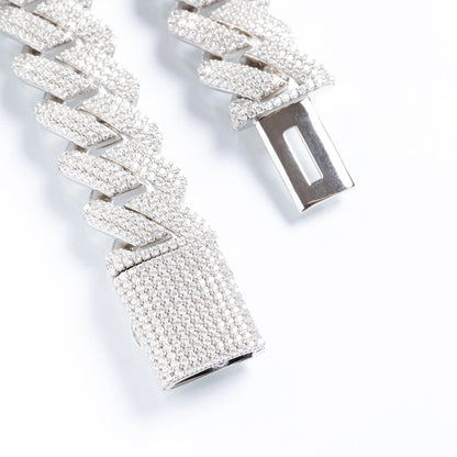 19mm Iced Prong Cuban Link Bracelet - White Gold
