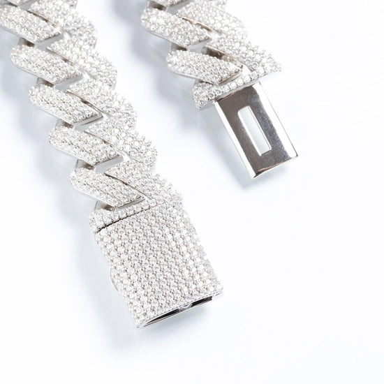 19mm Iced Prong Cuban Link Bracelet - White Gold