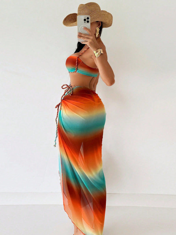 Tie-dye braided floor-length bikini