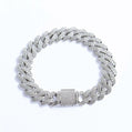 12mm Iced Prong Cuban Link Bracelet - White Gold