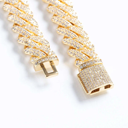 Men's 12mm Iced Prong Cuban Link Bracelet - Gold