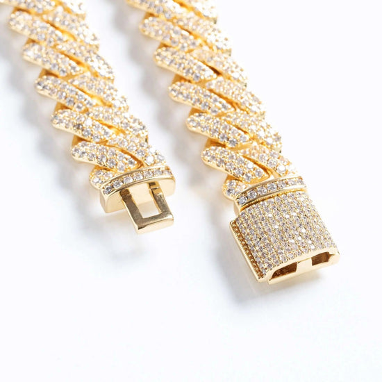 Men's 12mm Iced Prong Cuban Link Bracelet - Gold