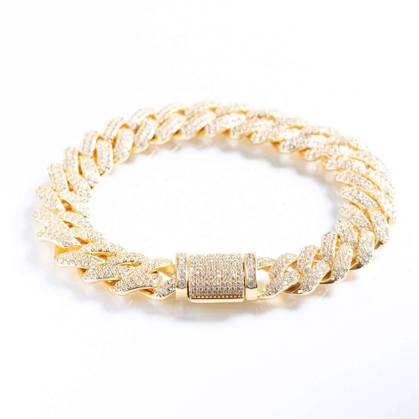 Men's 12mm Iced Prong Cuban Link Bracelet - Gold