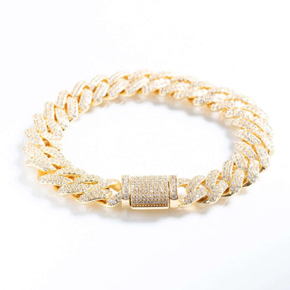 Men's 12mm Iced Prong Cuban Link Bracelet - Gold