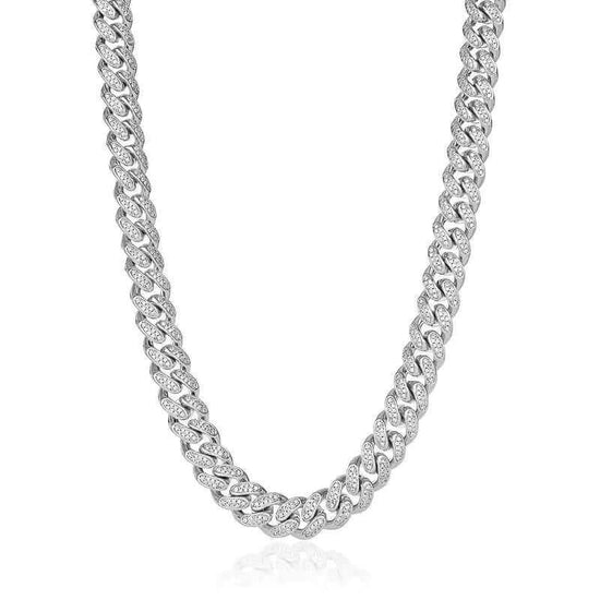 12mm Iced Miami Cuban Link Chain - Silver