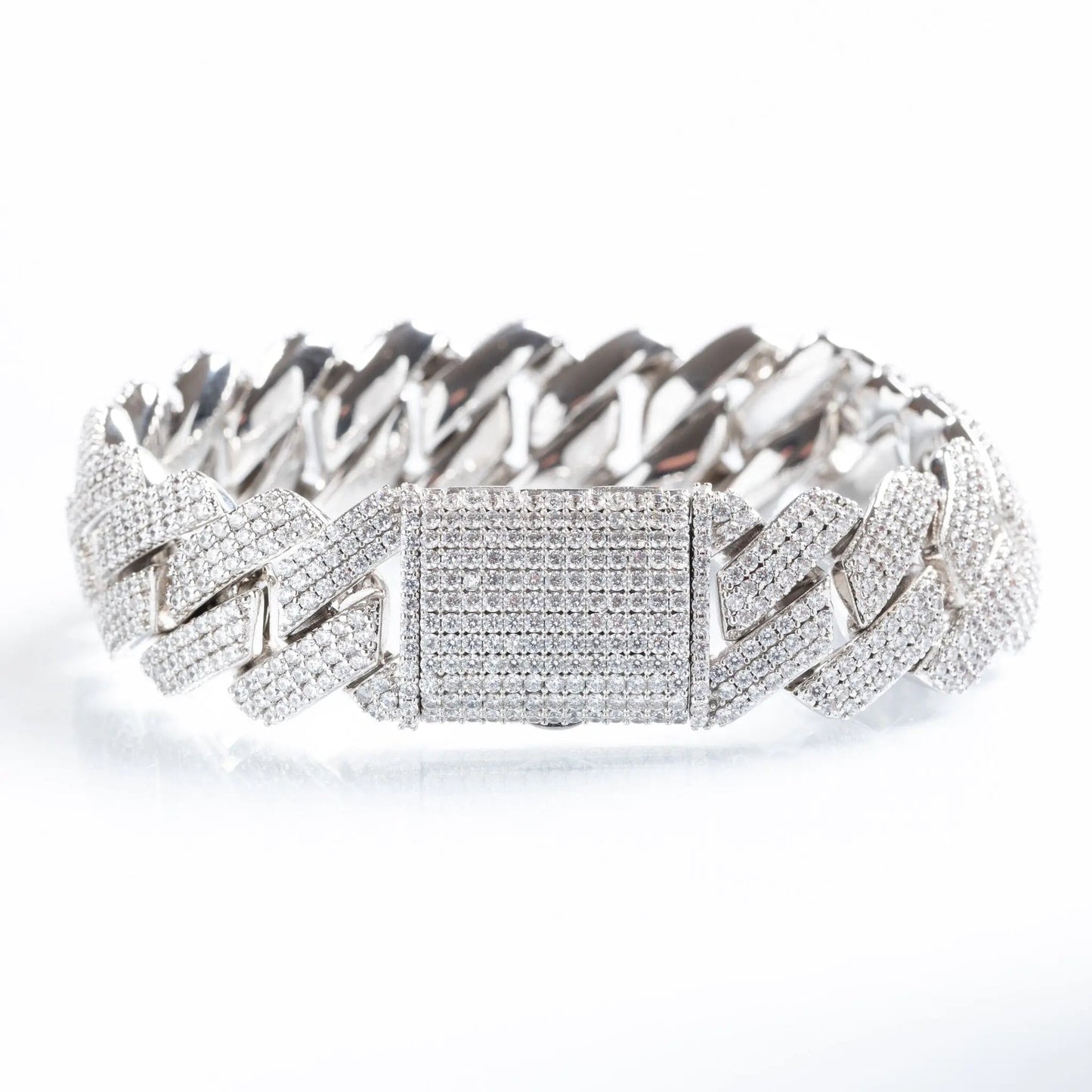 19mm Iced Prong Cuban Link Bracelet - White Gold